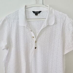Ralph Lauren White Eyelet Polo - Size XL, Nearly New